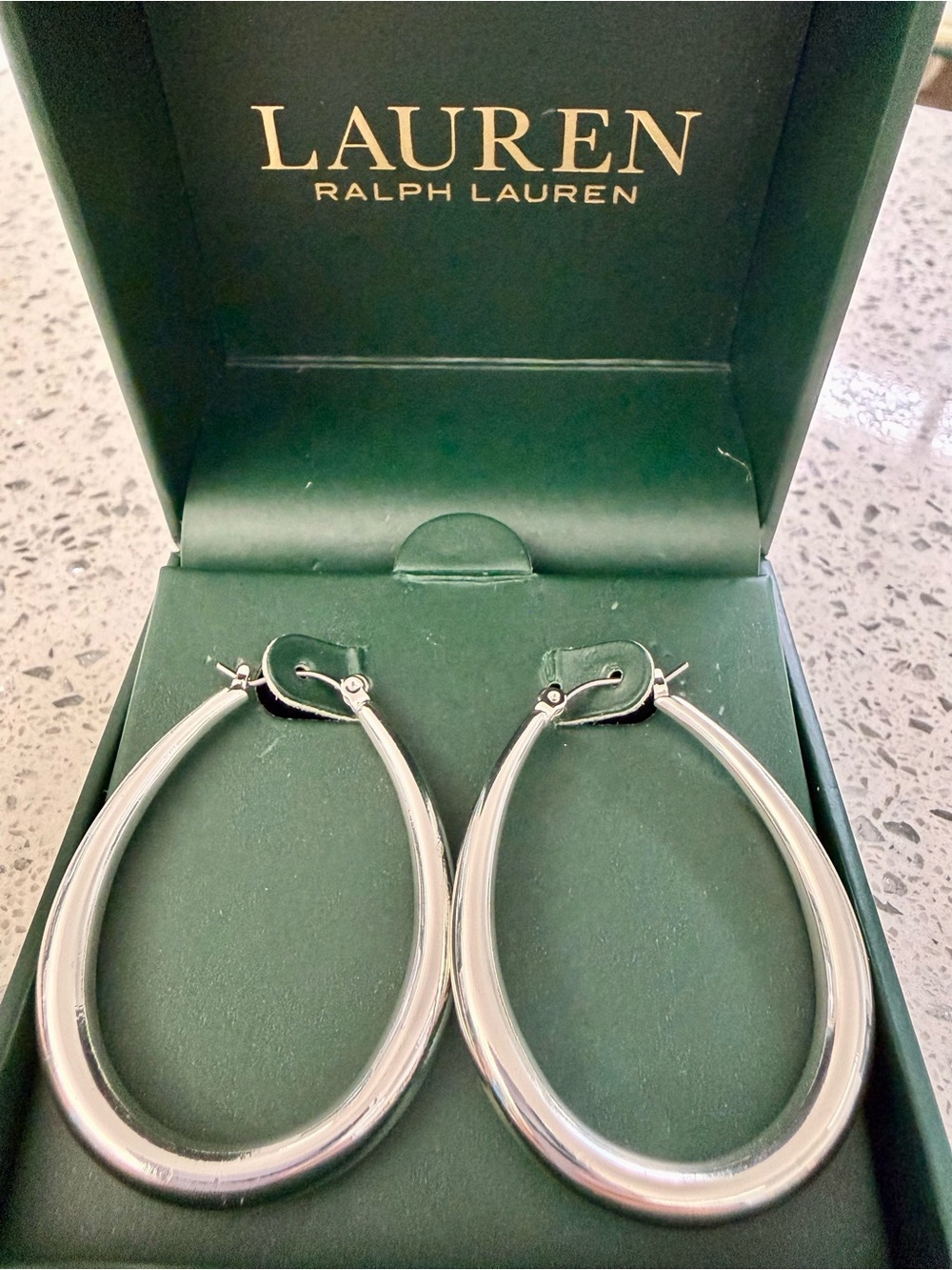 Lauren Ralph Lauren Polished Silver Teardrop Hoop Earrings